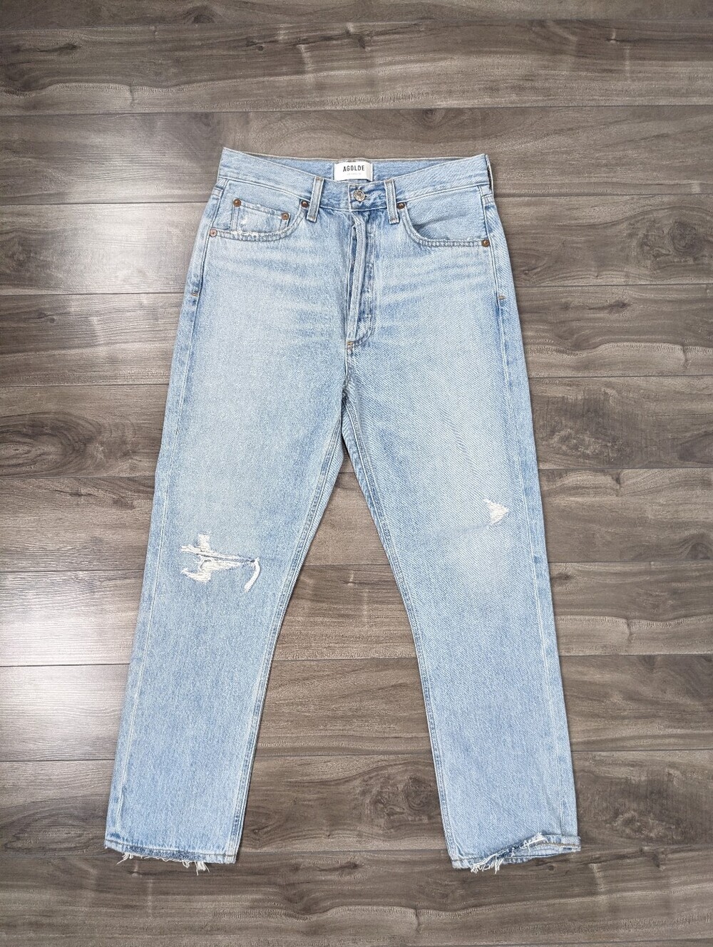 Agolde Riley High Rise Straight Crop Shatter Size 26 Light Wash